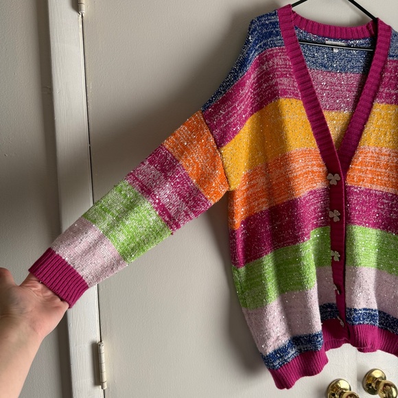 Olivia Rubin Mika Cardigan Rainbow Stripes Women’s Size Large - Picture 4 of 13